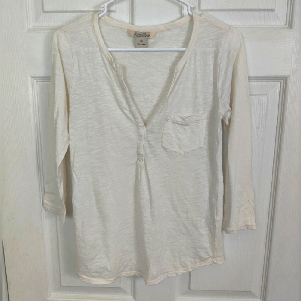 Lucky Brand 3/4 Sleeves, Split V Neck Tee